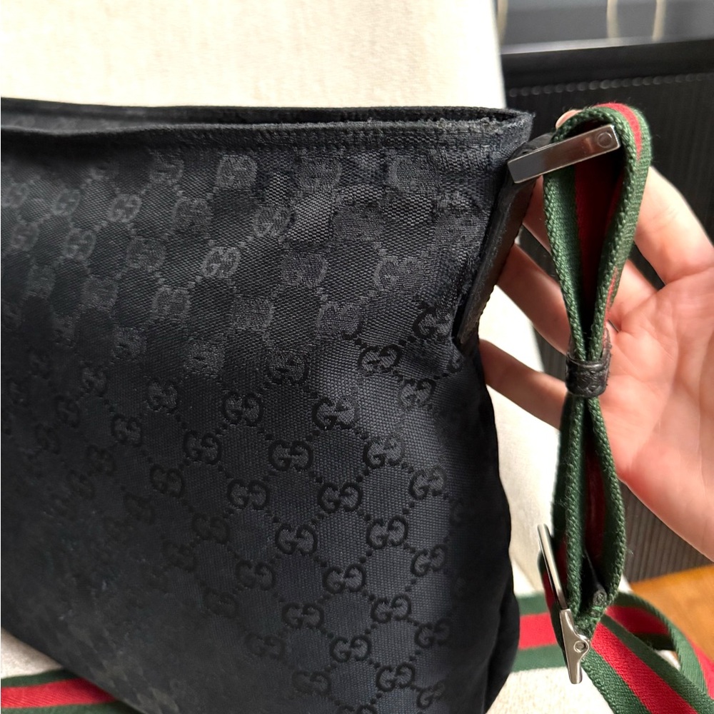 Gucci authentic black monogram canvas messanger bag unisex ribbon strap - Picture 11 of 16
